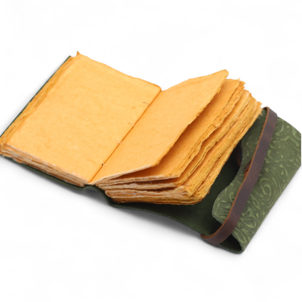 Green Maze Pattern Fat Deckled Leather Notebook