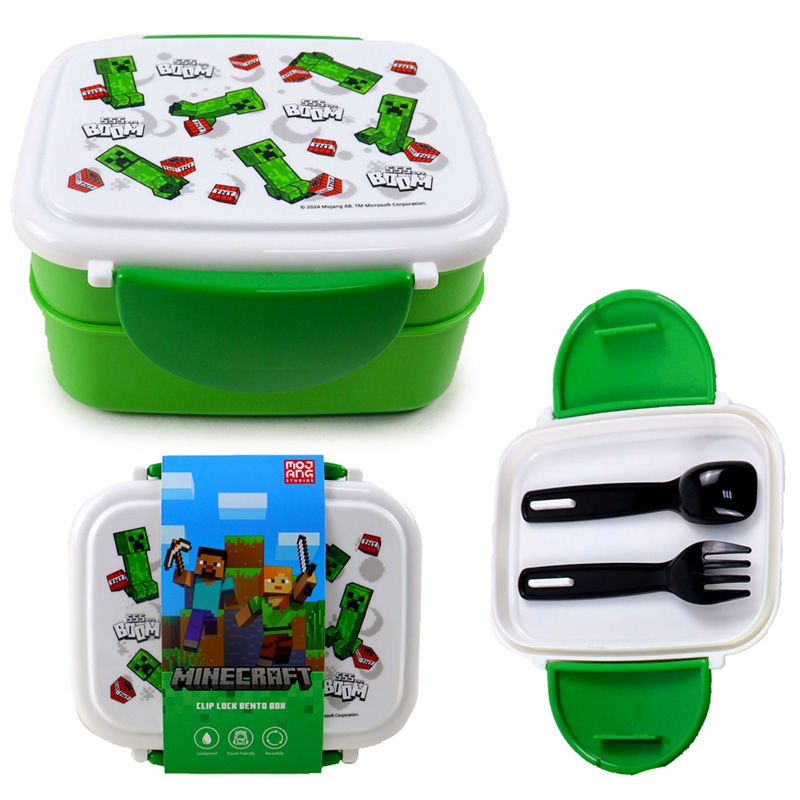 Eleanoras Minecraft Creeper & TNT Clip Lock Stacked Bento Lunch Box with Cutlery Lunch Boxes