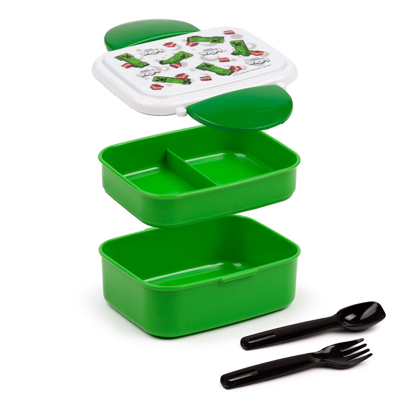 Eleanoras Minecraft Creeper & TNT Clip Lock Stacked Bento Lunch Box with Cutlery Lunch Boxes