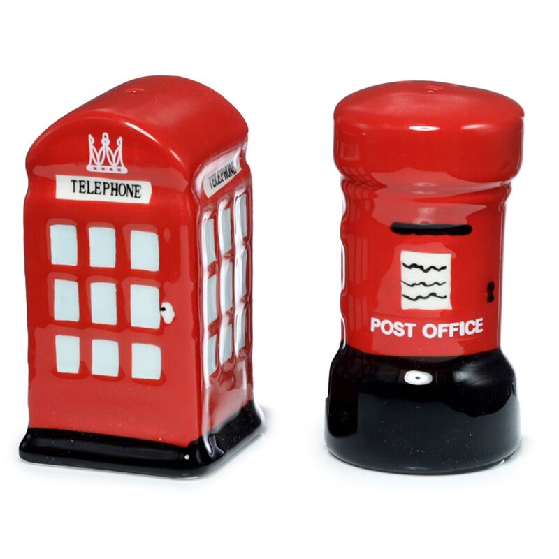Eleanoras London Icons Red Post Box & Red Telephone Box Ceramic Salt & Pepper Set Condiments