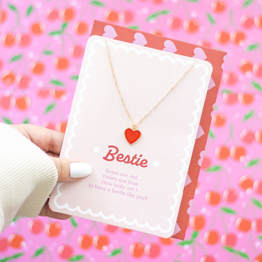 Eleanoras BESTIE ENAMEL HEART NECKLACE GREETING CARD Jewellery