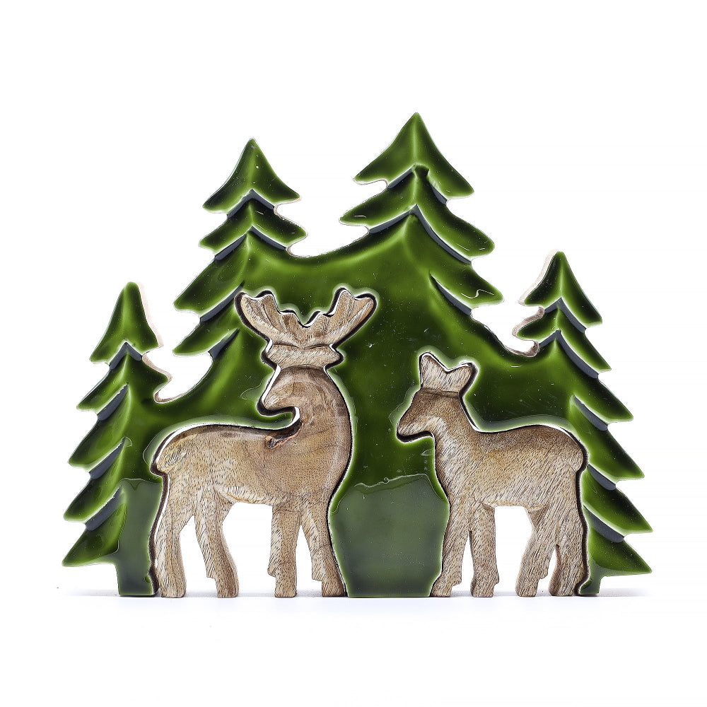 Two Deer in the Forest 3D Wooden Decoration