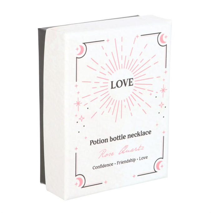 Eleanoras Love Rose Quartz Crystal Chip Potion Bottle Necklace Jewellery