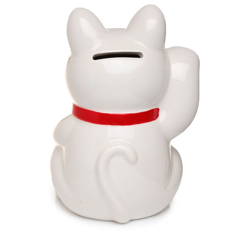 Eleanoras Maneki Neko Lucky Cat White Ceramic Money Box 