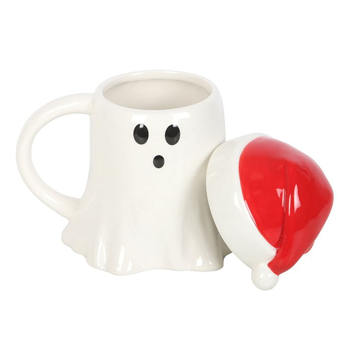 Eleanoras Ghost Shaped Mug with Santa Hat Lid Mugs