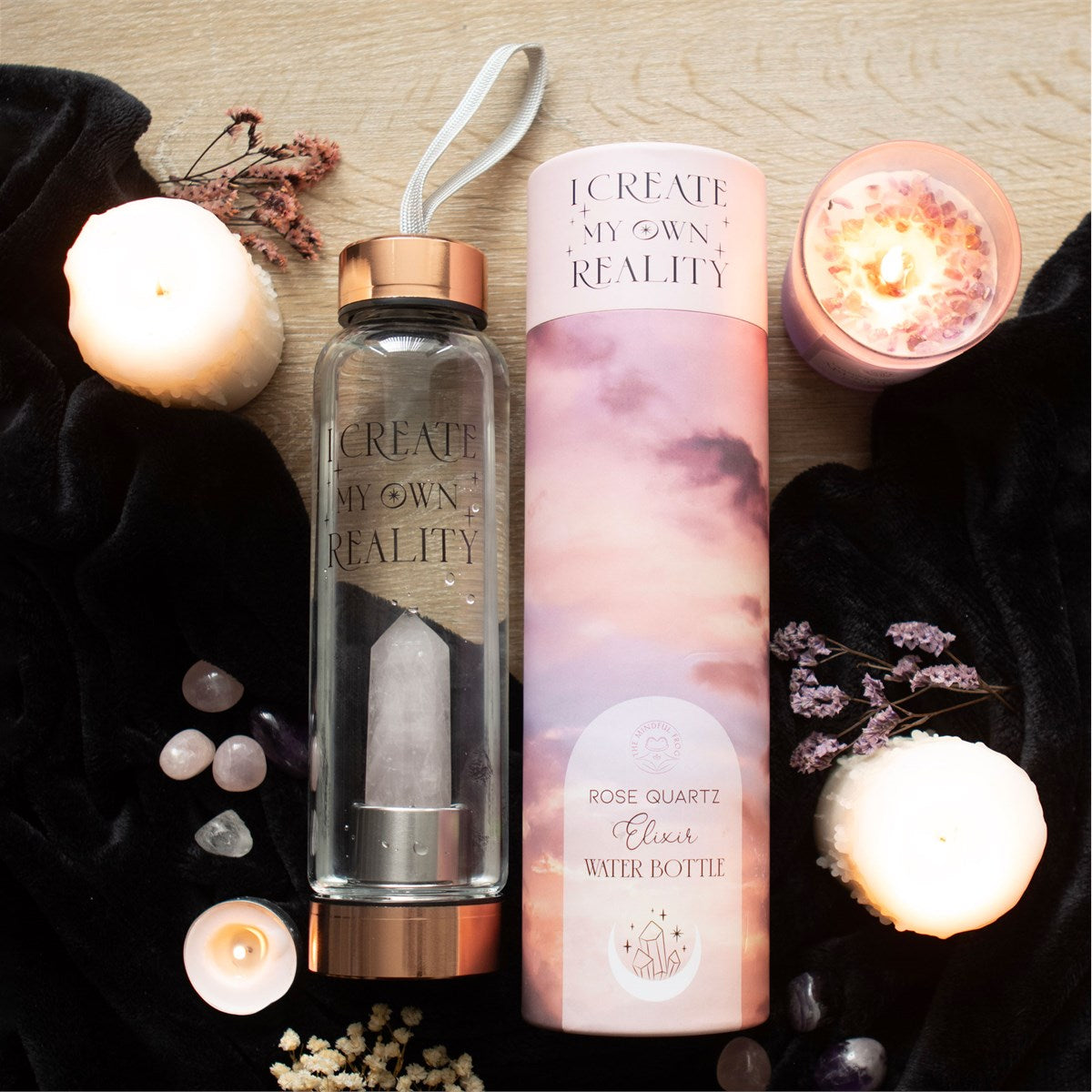 Eleanoras Rose Quartz Create My Own Reality Glass Water Bottle Bottles & Flasks