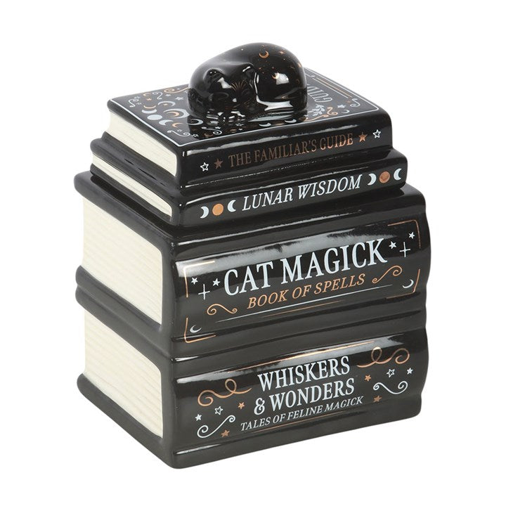 The Familiar's Library — Black Cat Book Stack Oil Burner