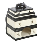 The Familiar's Library — Black Cat Book Stack Oil Burner
