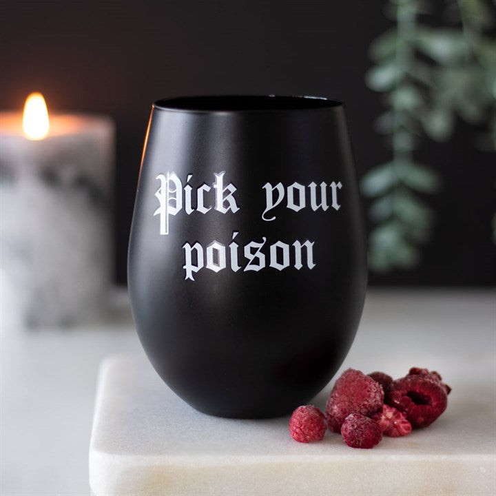 PICK YOUR POISON STEMLESS WINE GLASS GLASSWARE from Eleanoras