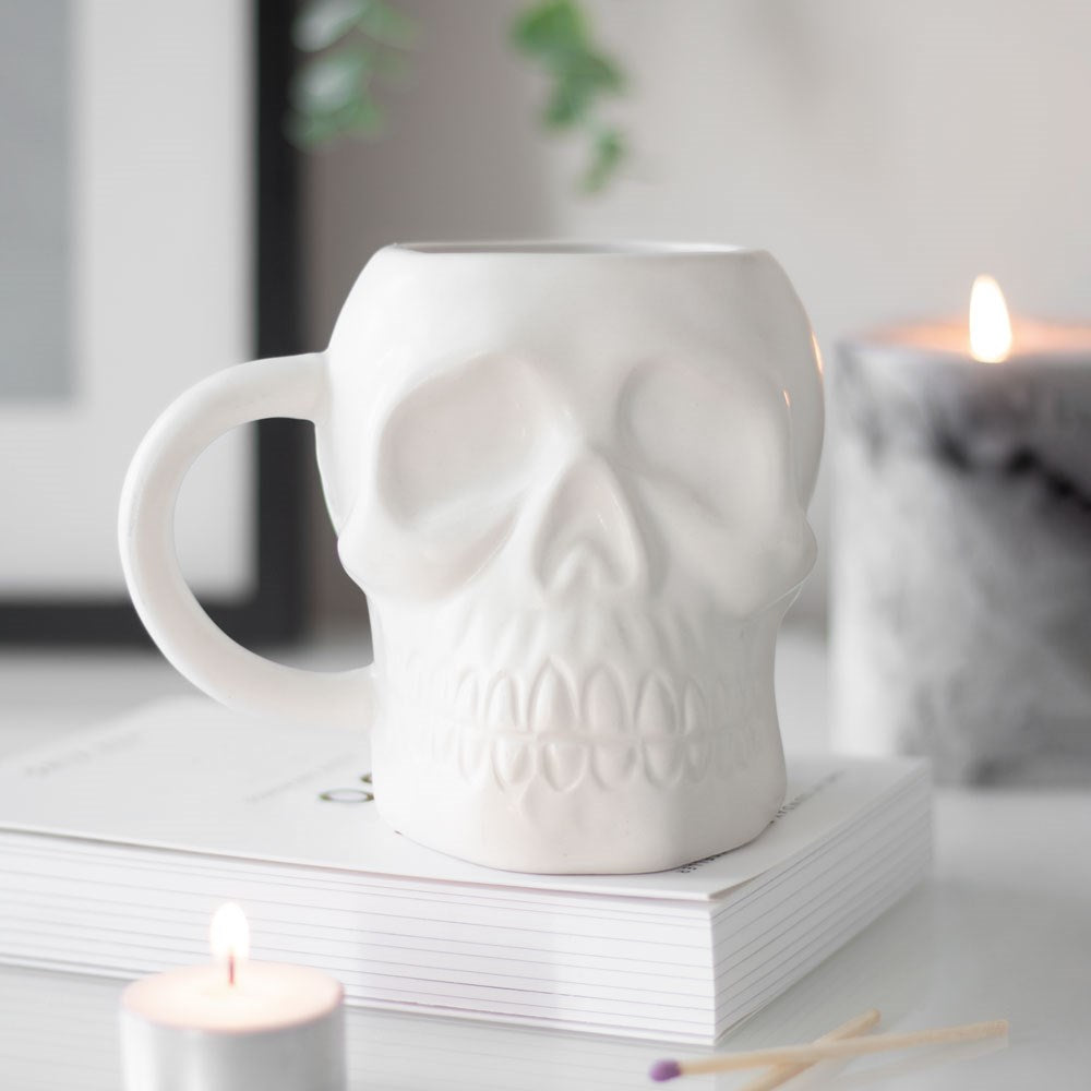Eleanoras Matte White Skull Mug Mugs