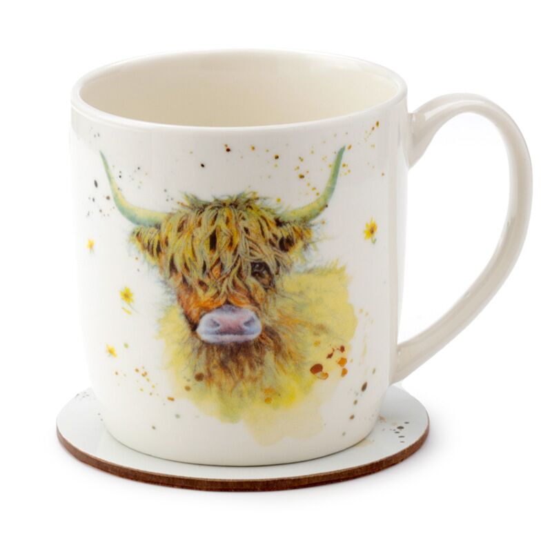 Eleanoras Jan Pashley Highland Coo Cow Porcelain Mug & Coaster Set Mugs
