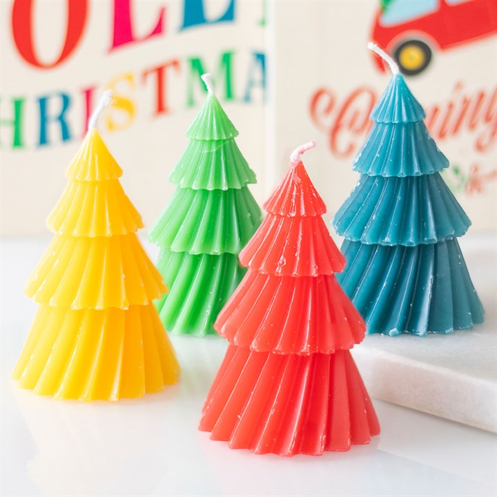 Eleanoras Set of 4 Colourful Christmas Tree Candles Candles