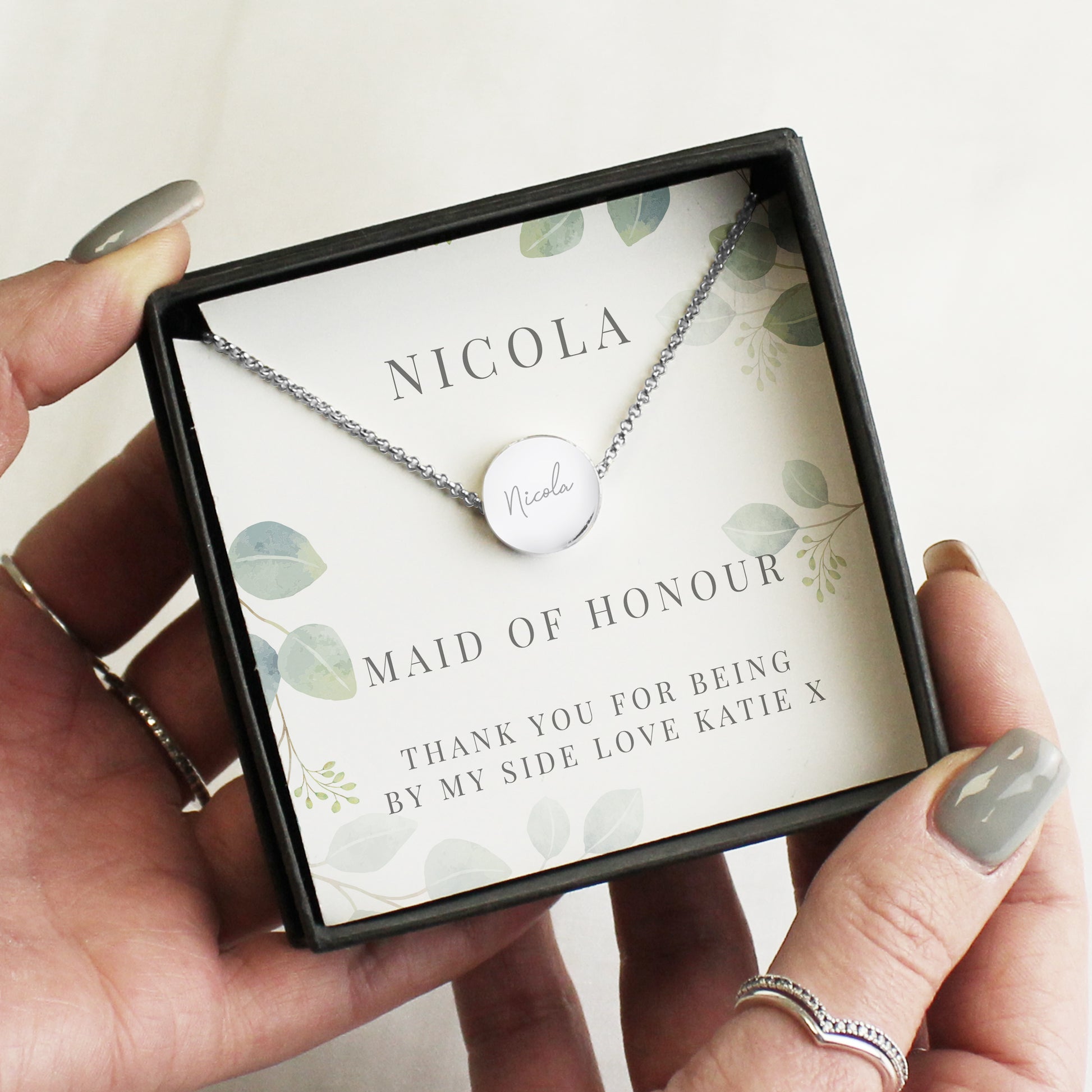 Eleanoras MAID OF HONOUR  PERSONALISED BOTANICAL PERSONALISED NECKLACE & BOX JEWELLERY