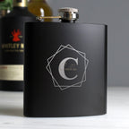 Eleanoras Personalised Geometric Initial Black Hip Flask Hip Flasks