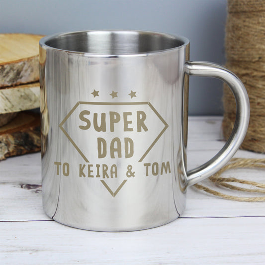 SUPER DAD PERSONALISED STAINLESS STEEL MUG