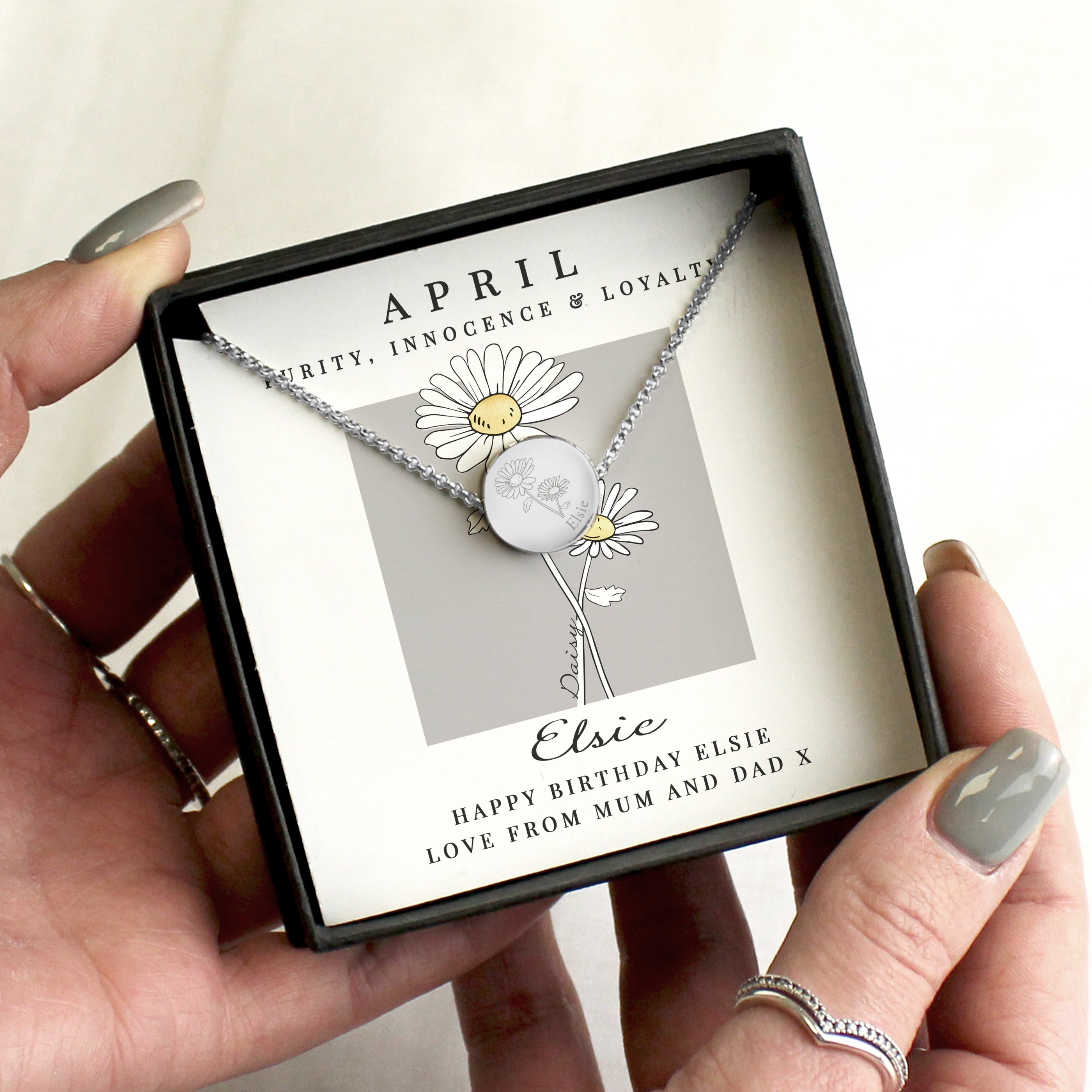 Eleanoras Personalised April Birth Flower Necklace and Box Necklaces