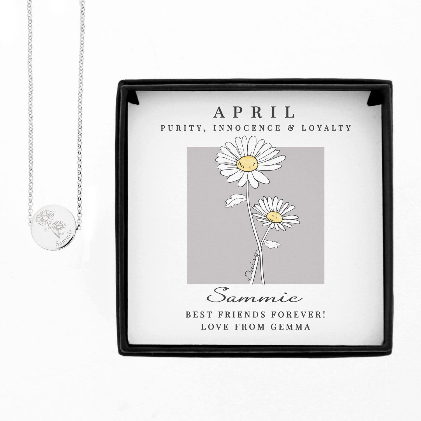 Eleanoras APRIL BIRTH FLOWER NECKLACE & BOX PERSONALISED Necklaces