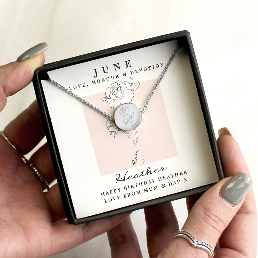 Eleanoras Personalised June Birth Flower Necklace and Box Jewellery