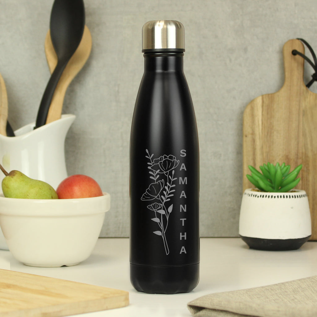 Eleanoras FLORAL BLACK METAL INSULATED DRINKS BOTTLE Bottles & Flasks