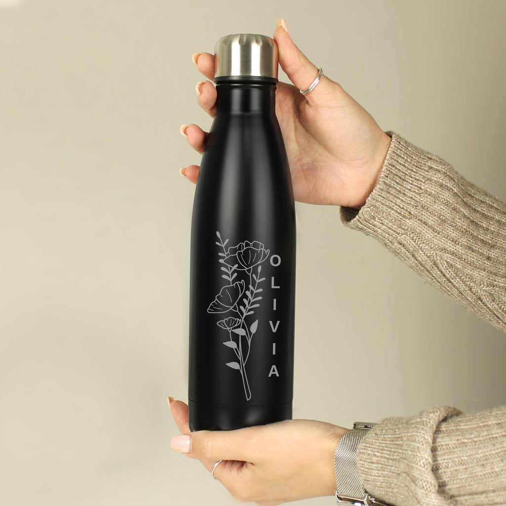 Eleanoras FLORAL BLACK METAL INSULATED DRINKS BOTTLE Bottles & Flasks