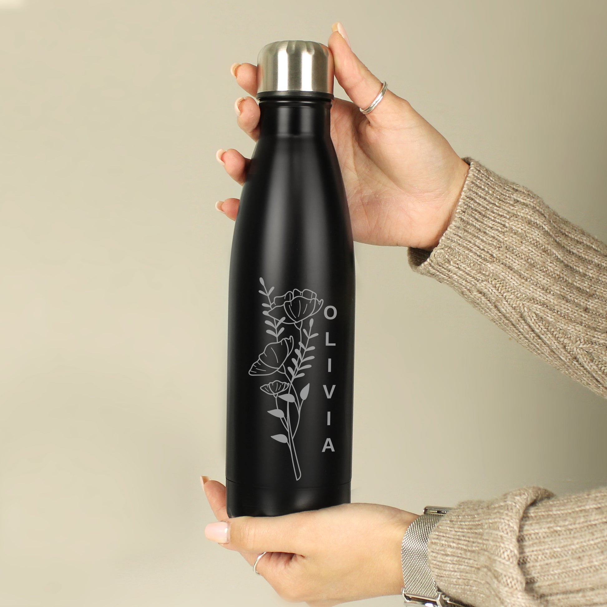 Eleanoras FLORAL BLACK METAL INSULATED DRINKS BOTTLE Water Bottles