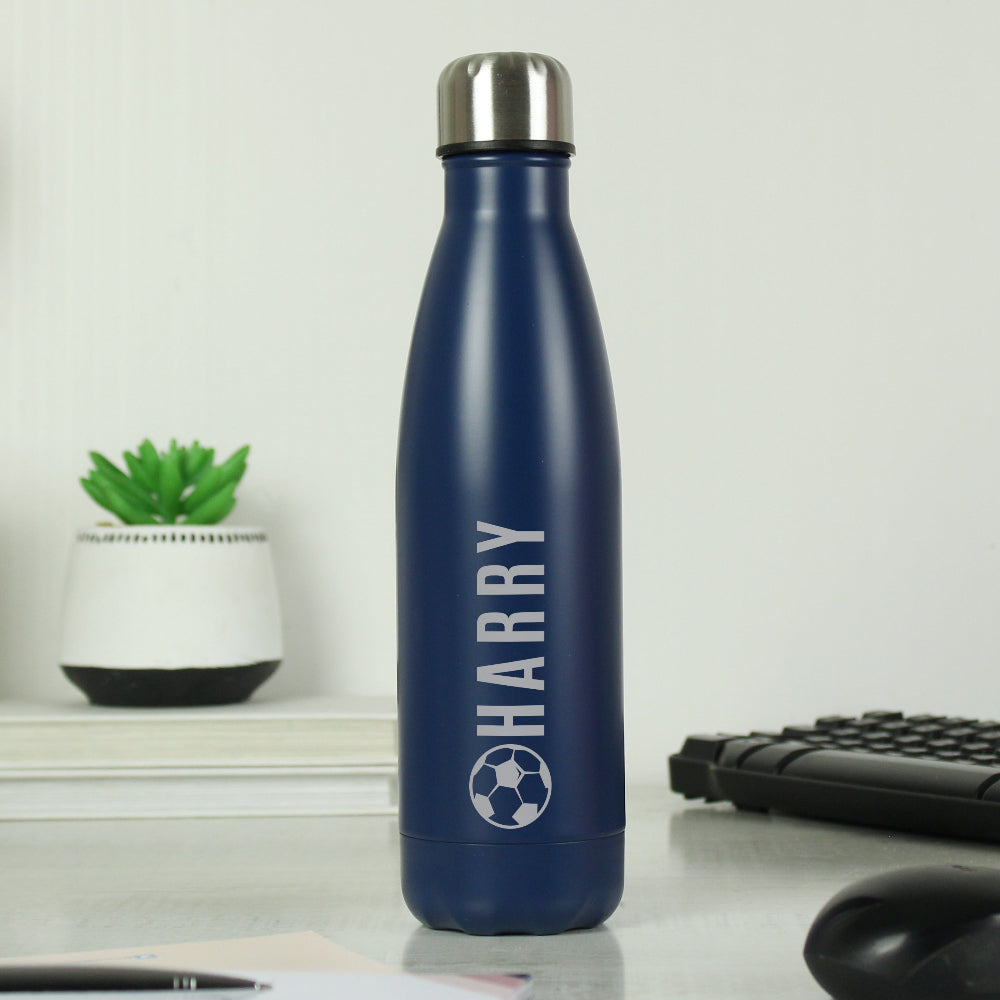 Eleanoras Personalised Football Navy Metal Insulated Drinks Bottle Drinkware
