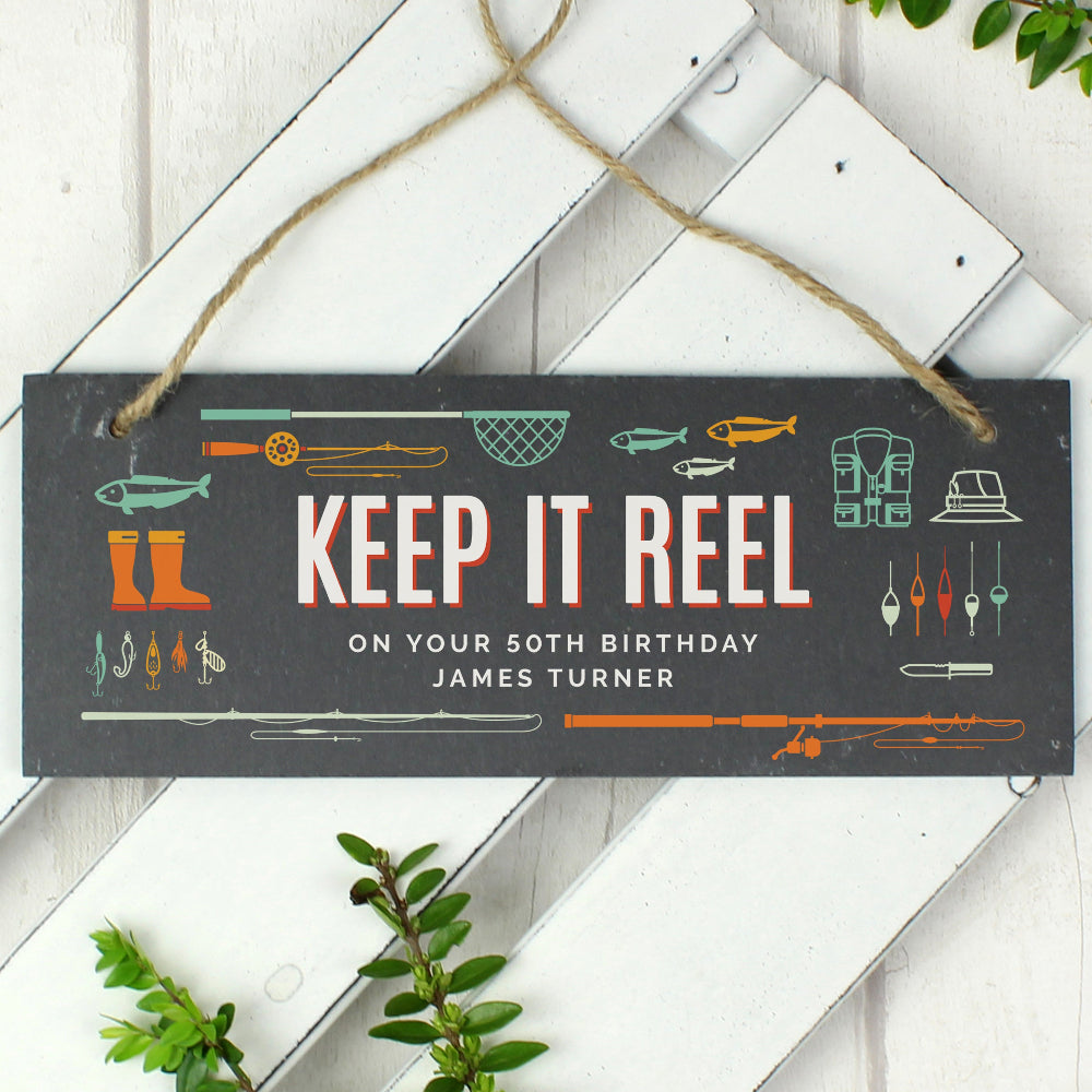 Eleanoras Personalised "Keep It Reel" Printed Hanging Slate Plaque Signs & Plaques