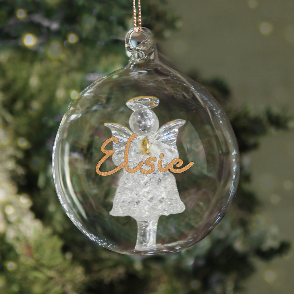 Personalised Gold Glitter  Angel Glass Bauble