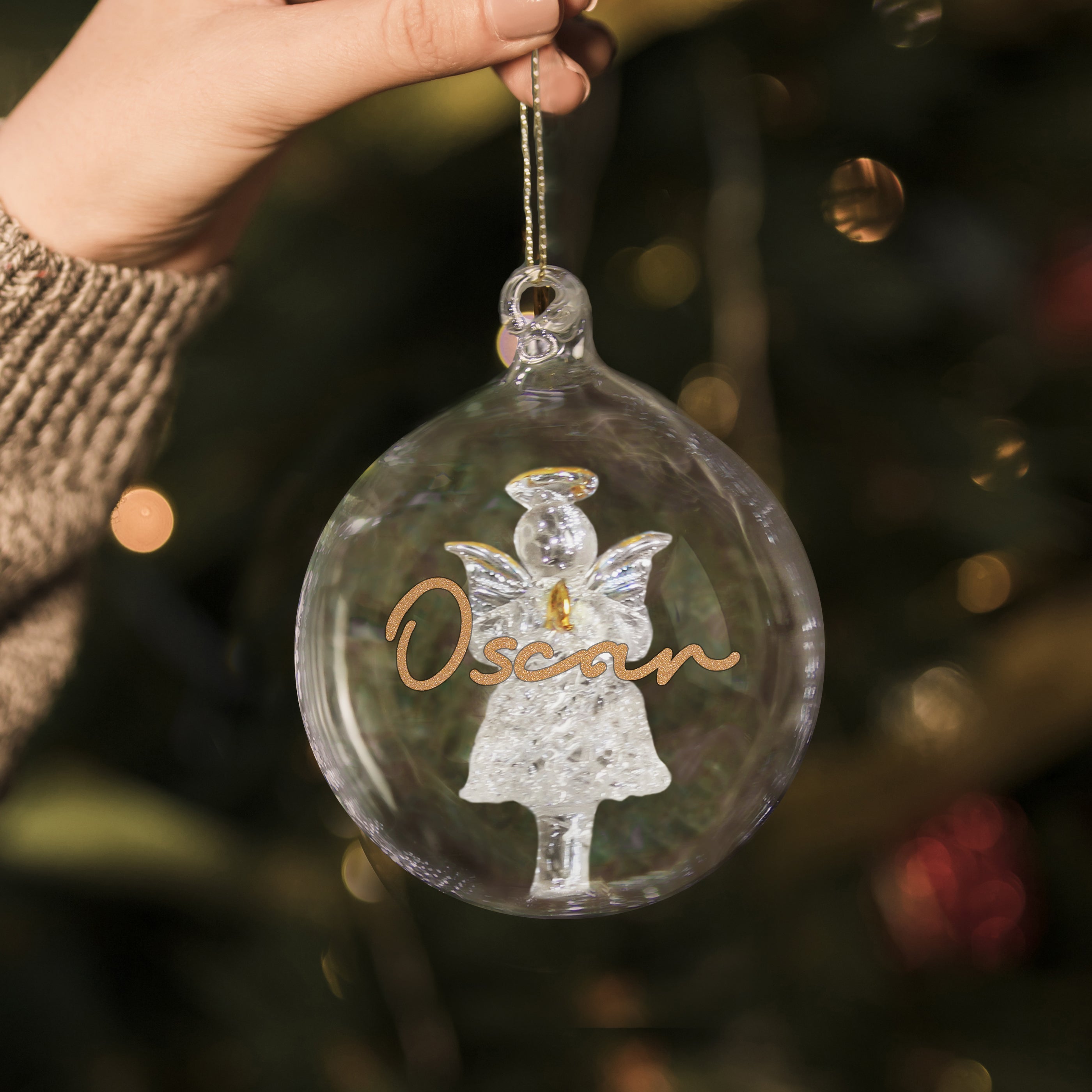 Personalised Gold Glitter  Angel Glass Bauble