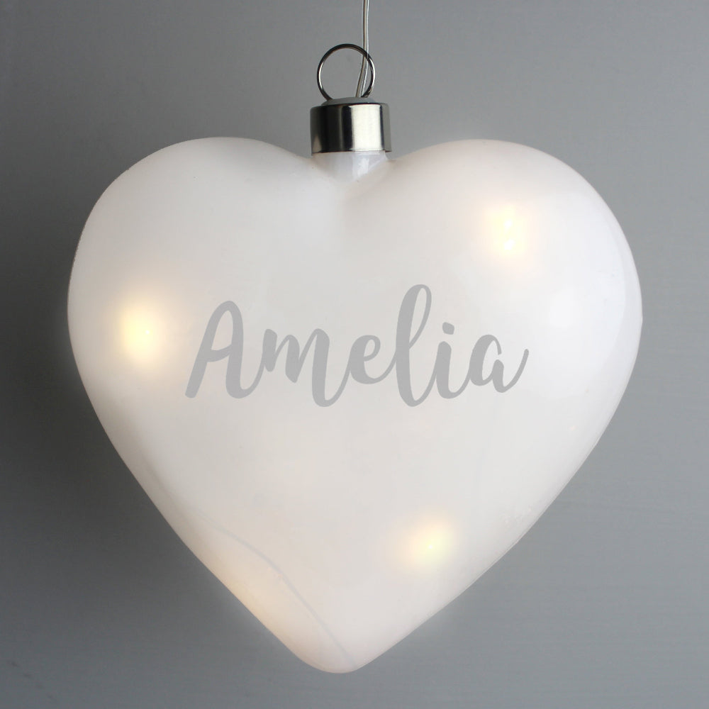 Eleanoras Personalised Name Only LED Hanging Glass Heart 