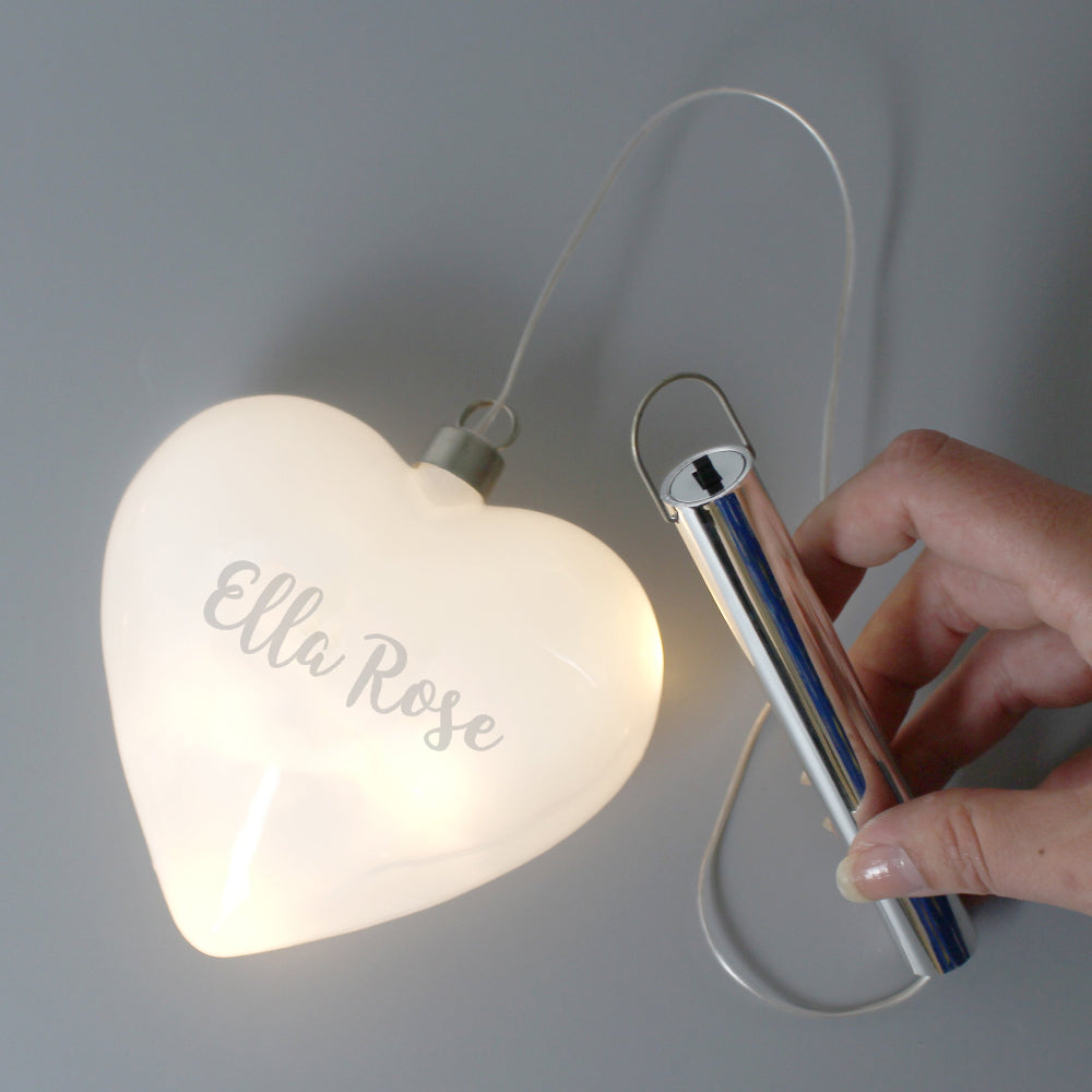 Eleanoras Personalised Name Only LED Hanging Glass Heart 