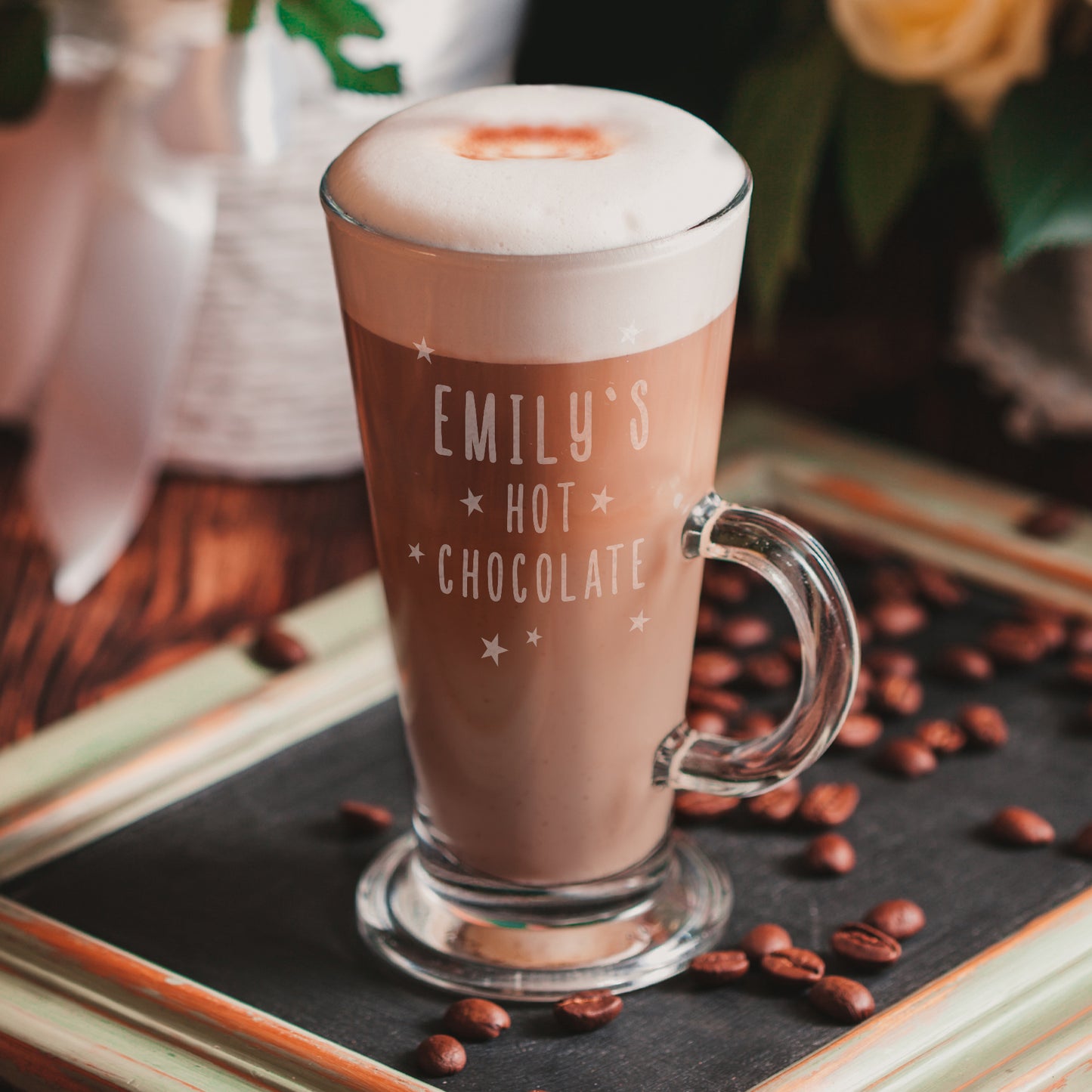 Eleanoras STARS HOT CHOCOLATE PERSONALISED LATTE GLASS Glassware