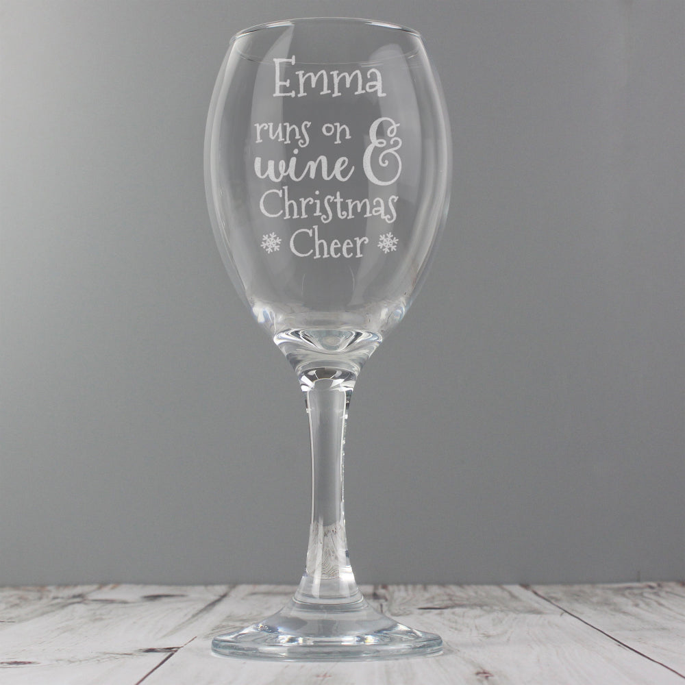 Personalised Runs On Wine & Christmas Cheer Wine Glass