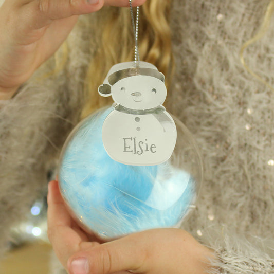 Personalised Snowman Acrylic Blue Feather Bauble TREE DECORATIONS from Eleanoras