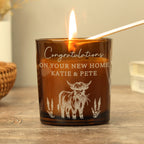 Eleanoras Personalised Engraved Highland Cow Amber Glass Candle Home Fragrance