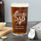Eleanoras Personalised Super Dad Pint Glass & Bottle Opener Glassware