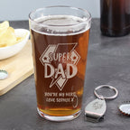 Eleanoras Personalised Super Dad Pint Glass & Bottle Opener Glassware