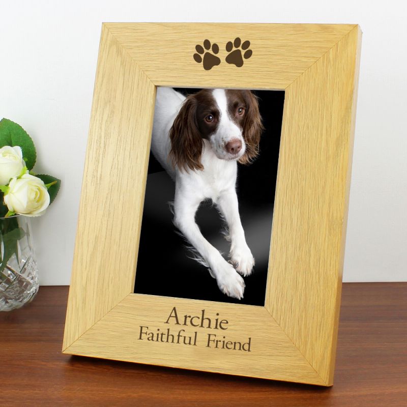 Eleanoras Personalised Oak Finish 6x4 Paw Prints Photo Frame Photo Frames, Albums & Guest Books