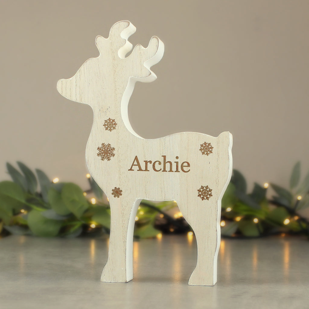 Personalised  Rustic Wooden Reindeer Decoration