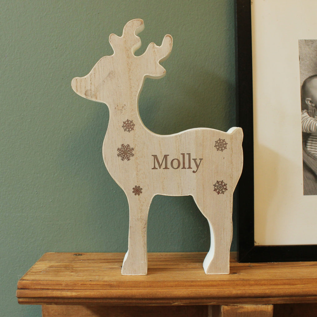Personalised  Rustic Wooden Reindeer Decoration