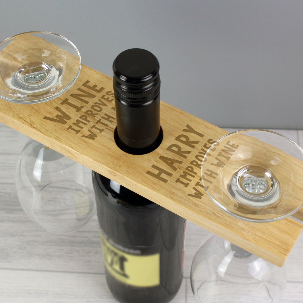 Eleanoras Personalised 'Improves With Wine' Wine Glass & Bottle Holder 