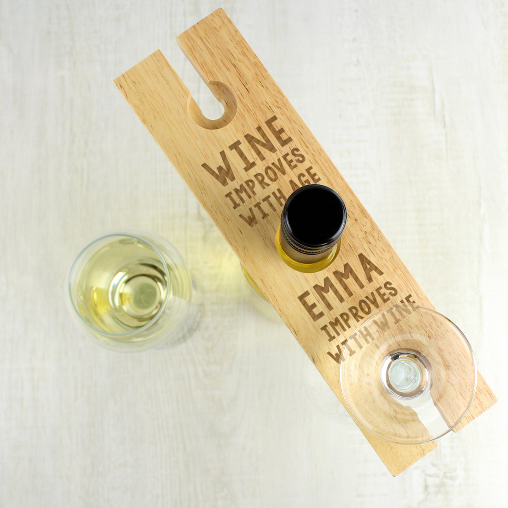 Eleanoras Personalised 'Improves With Wine' Wine Glass & Bottle Holder 