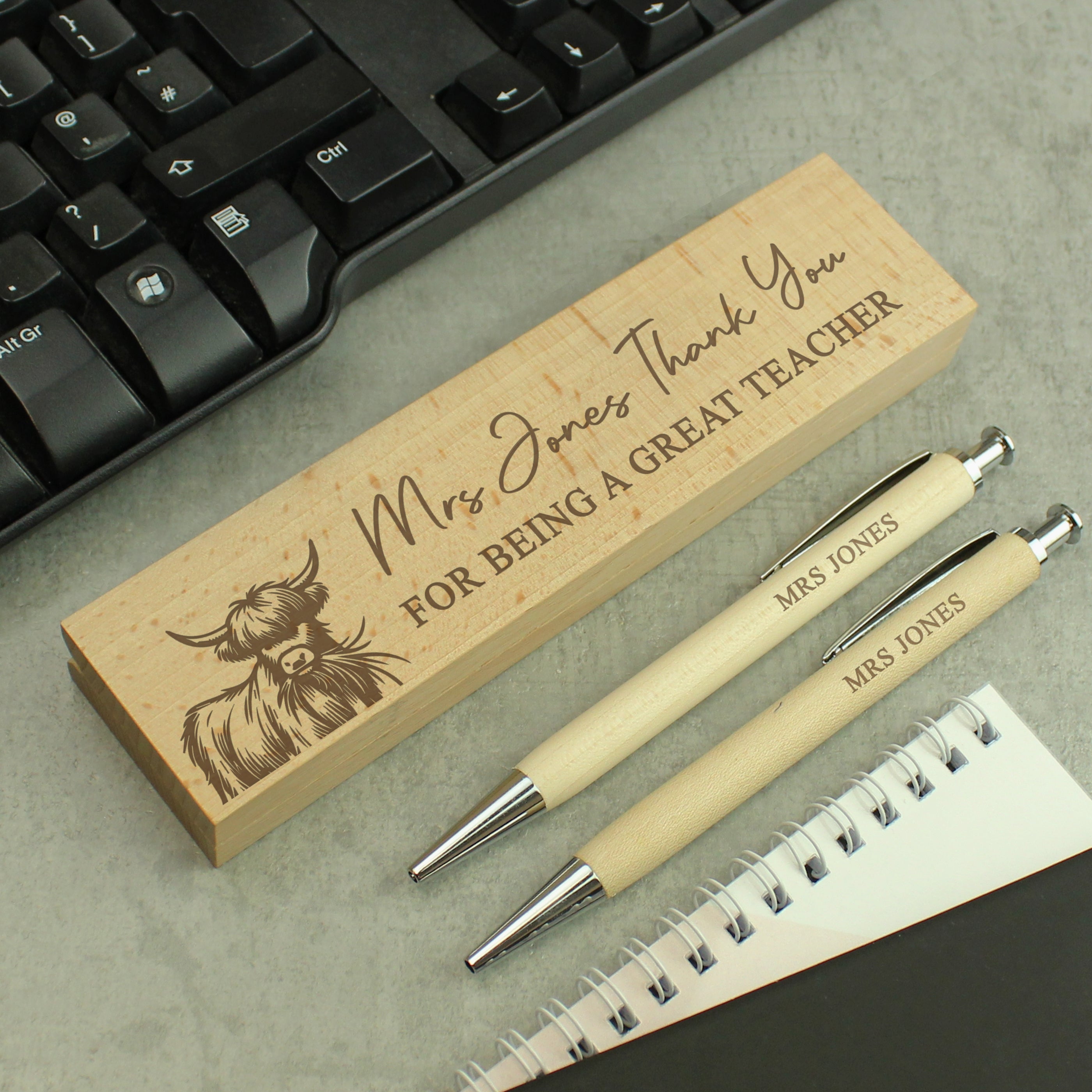 Eleanoras Personalised Highland Cow Teacher Pen Set Stationery Sets