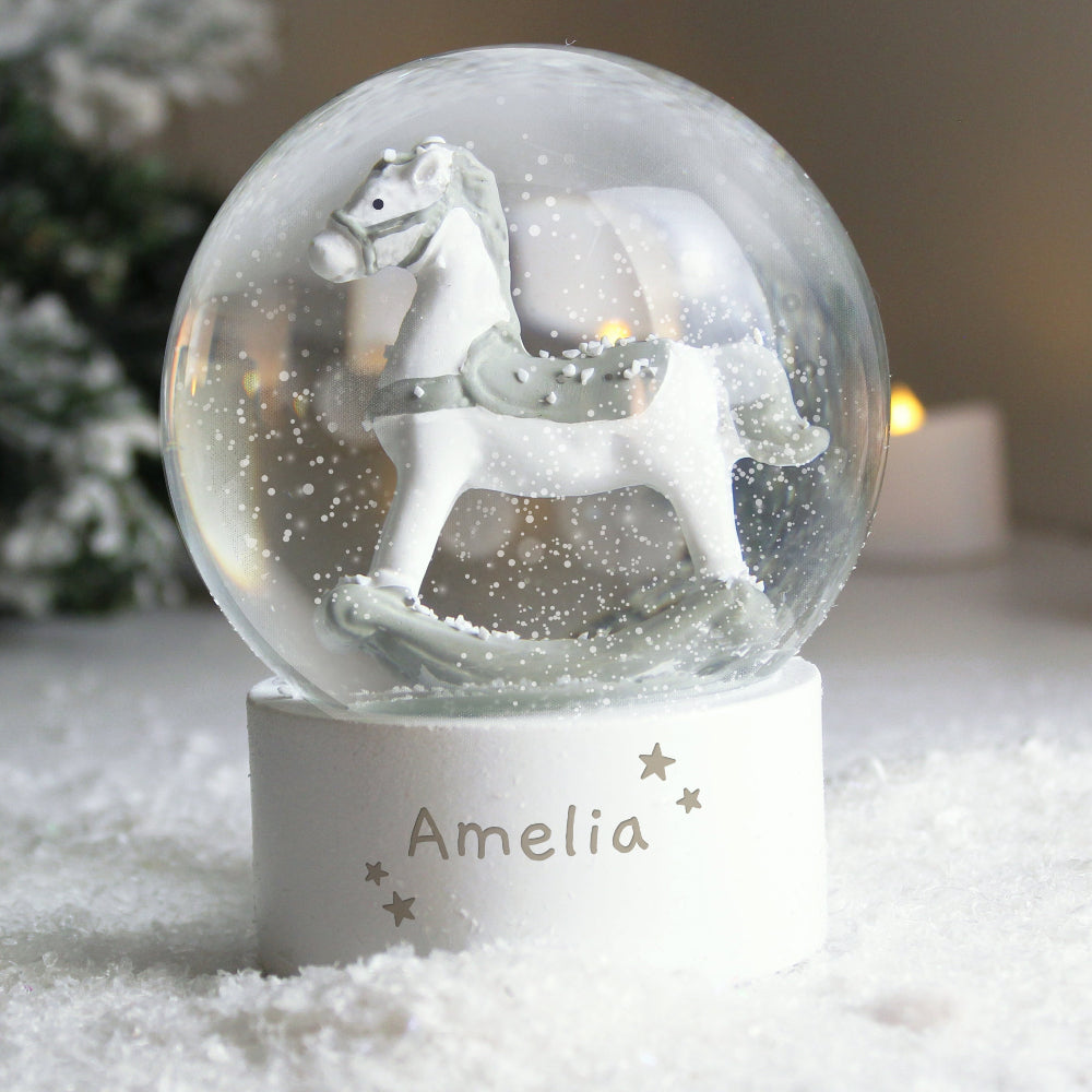 Eleanoras Personalised Rocking Horse Glitter Snow Globe Snow Globes