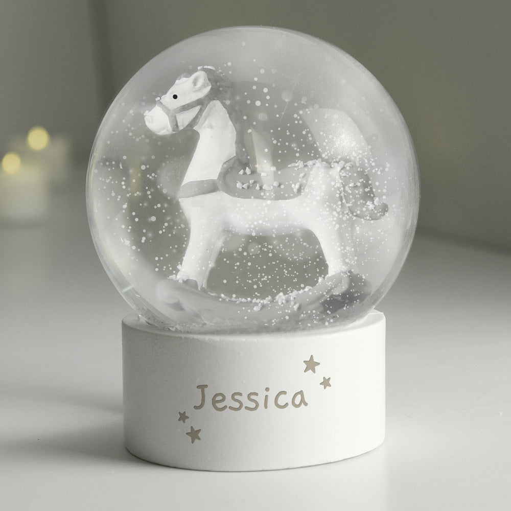 Eleanoras Personalised Rocking Horse Glitter Snow Globe Snow Globes