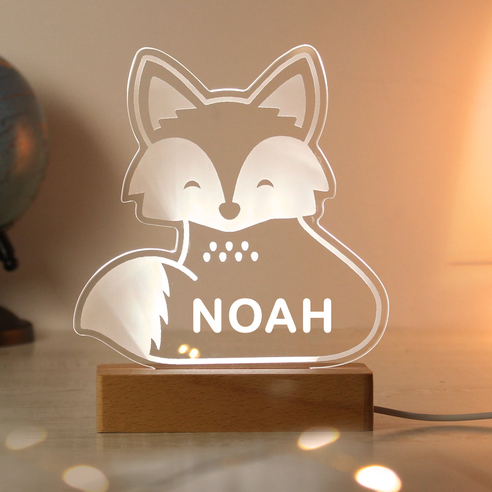 Eleanoras Personalised Fox Wooden Based LED Light Novelty Lights