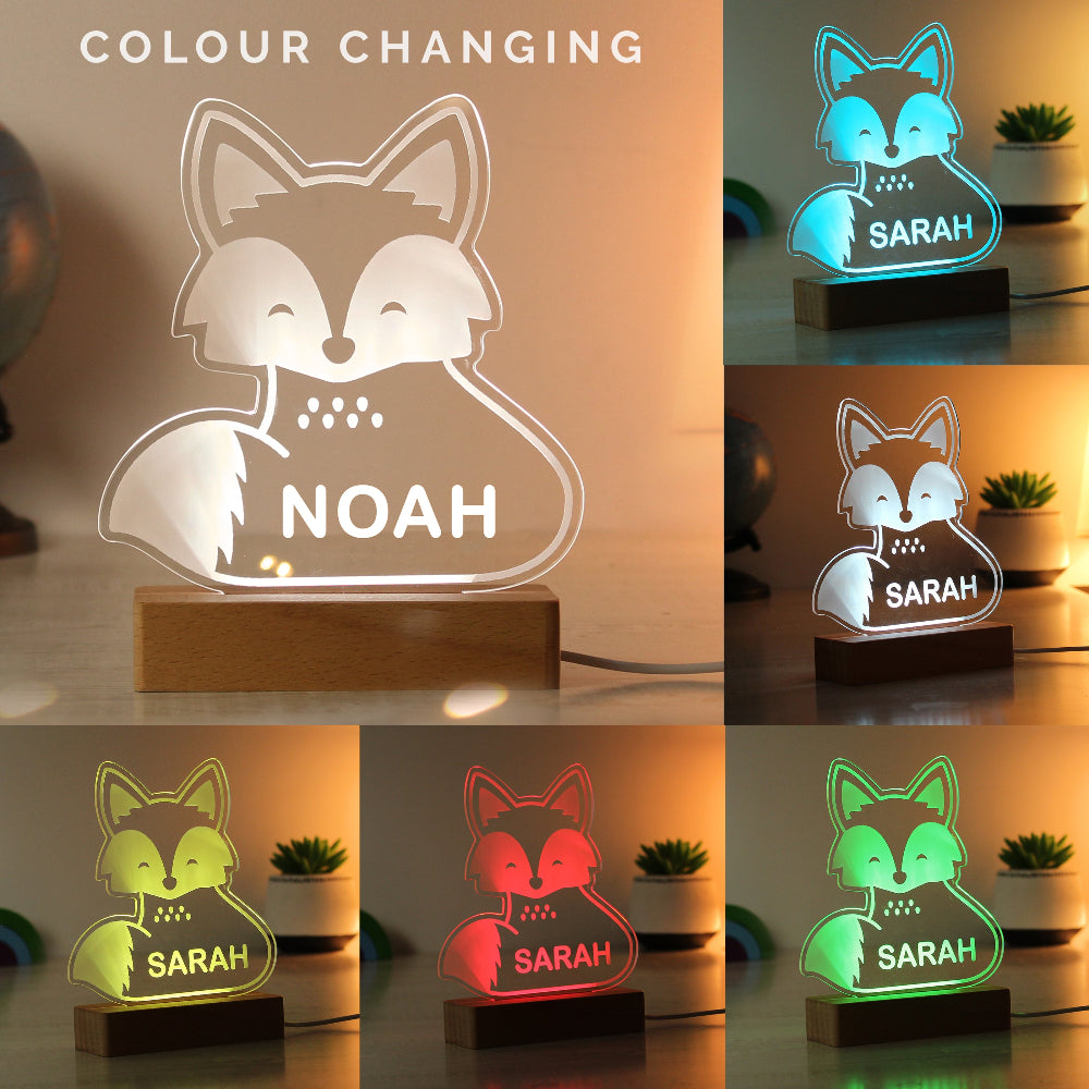 Eleanoras Personalised Fox Wooden Based LED Light Novelty Lights