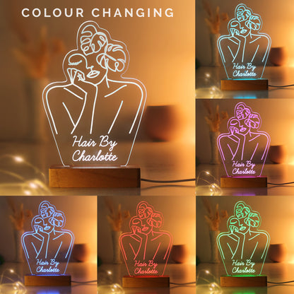 Fleur Line Art Wooden Based Personalised LED Light