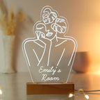Eleanoras Fleur Line Art Wooden Based Personalised LED Light 