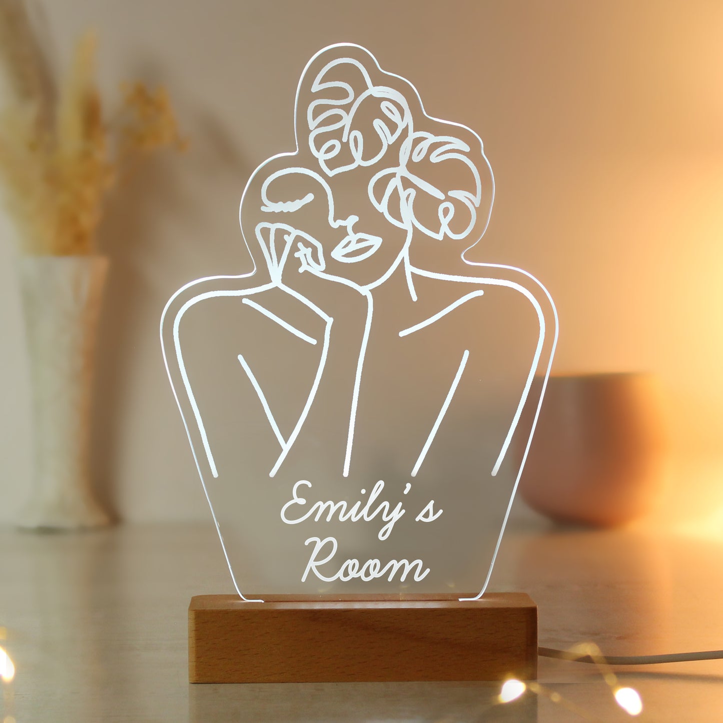 Fleur Line Art Wooden Based Personalised LED Light